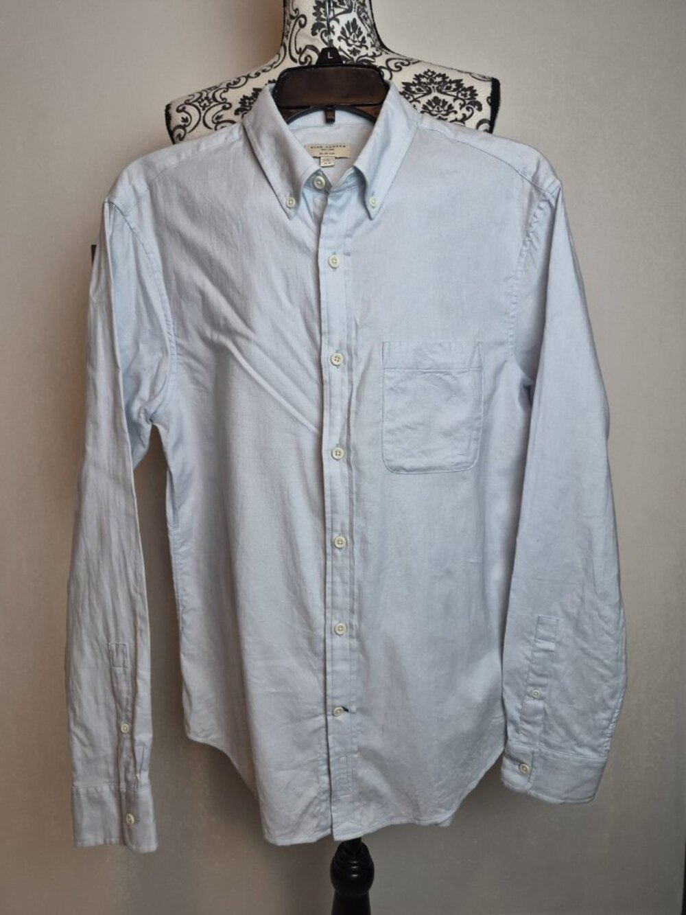 Club Monaco Slim Fit Flannel Shirt Men's Medium Powder Blue Cotton Long Sleeve